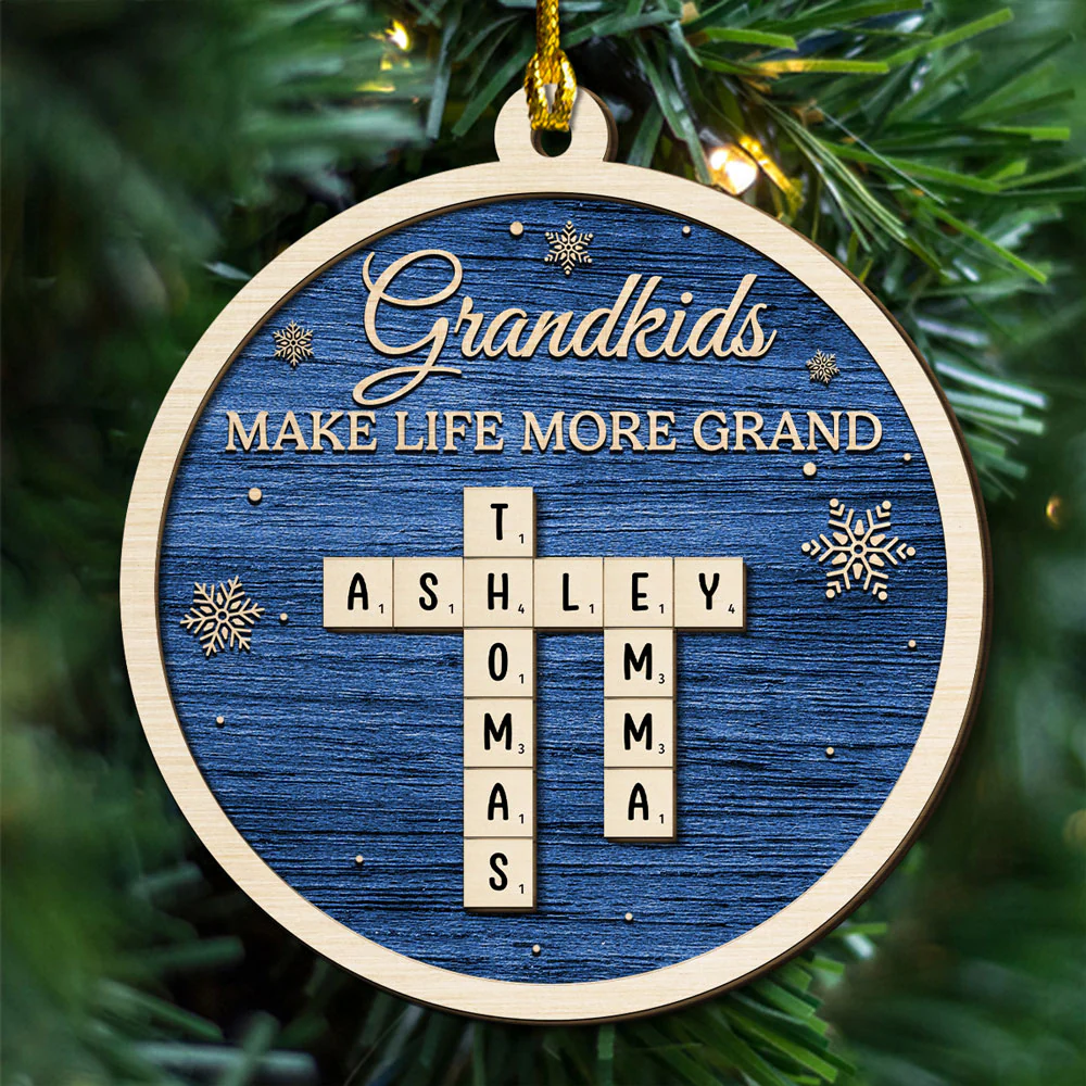 Grandkids Make Life More Grand - Personalized Custom 2-Layered Wood Ornament - Image 3