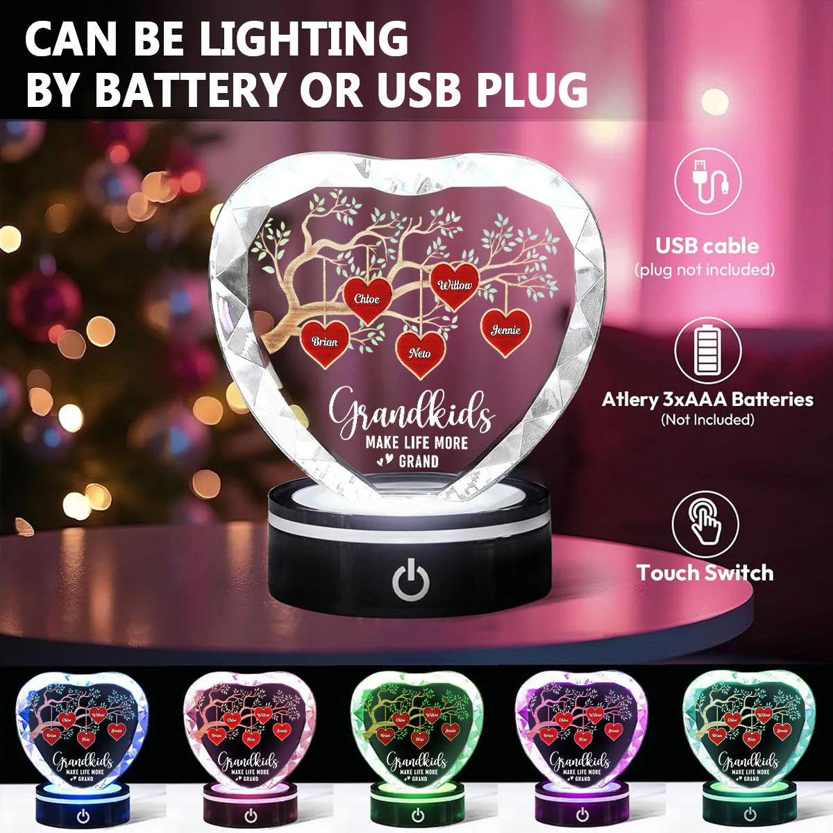 Grandkids Make Life More Grand - Personalized Custom Crystal Led Light - Image 5