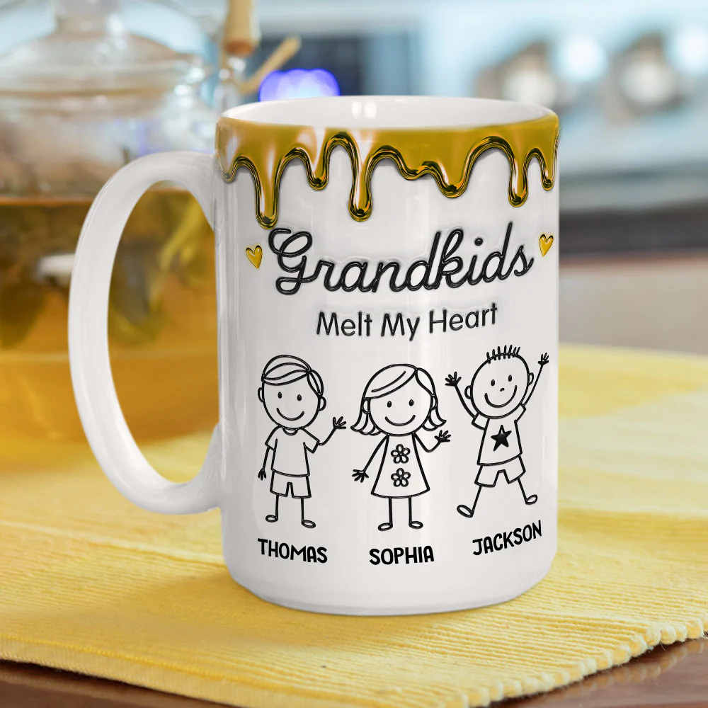 Grandkids Melt My Heart - Personalized Custom 3D Inflated Effect Coffee Mug - Image 3