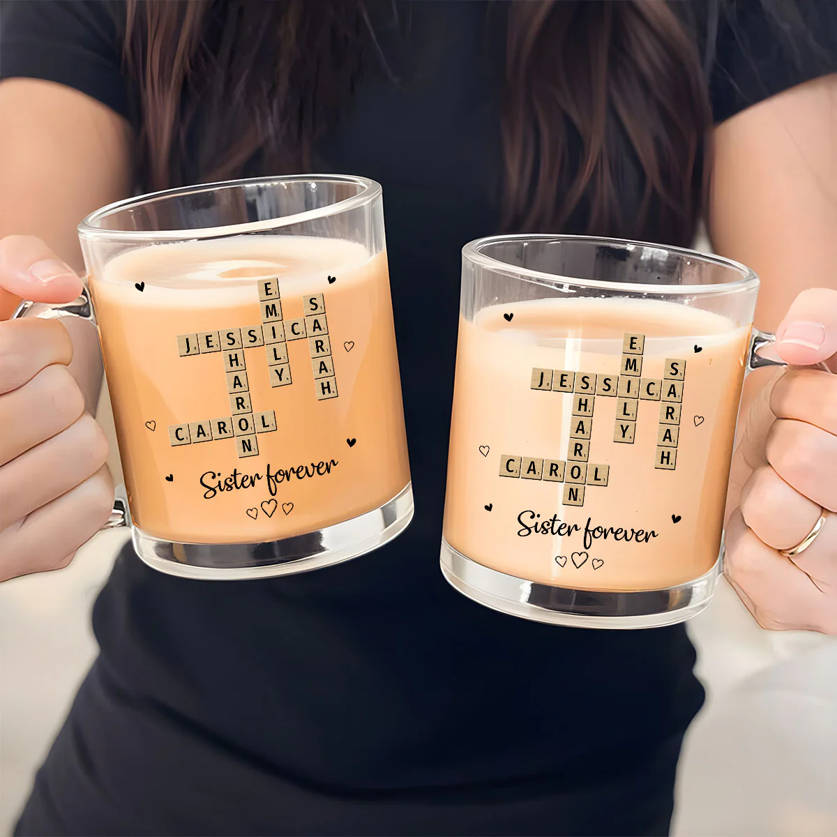 Grandkids Sisters Besties Coworkers Crossword Puzzle - Personalized Custom Glass Mug - Image 2
