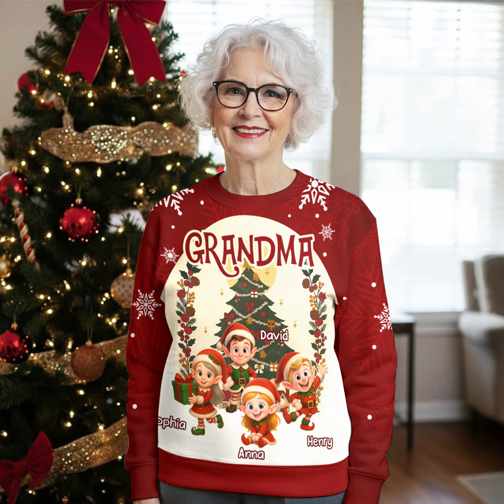 Grandkids Snowflake Red - Personalized Custom All-Over-Print Sweatshirt - Image 4