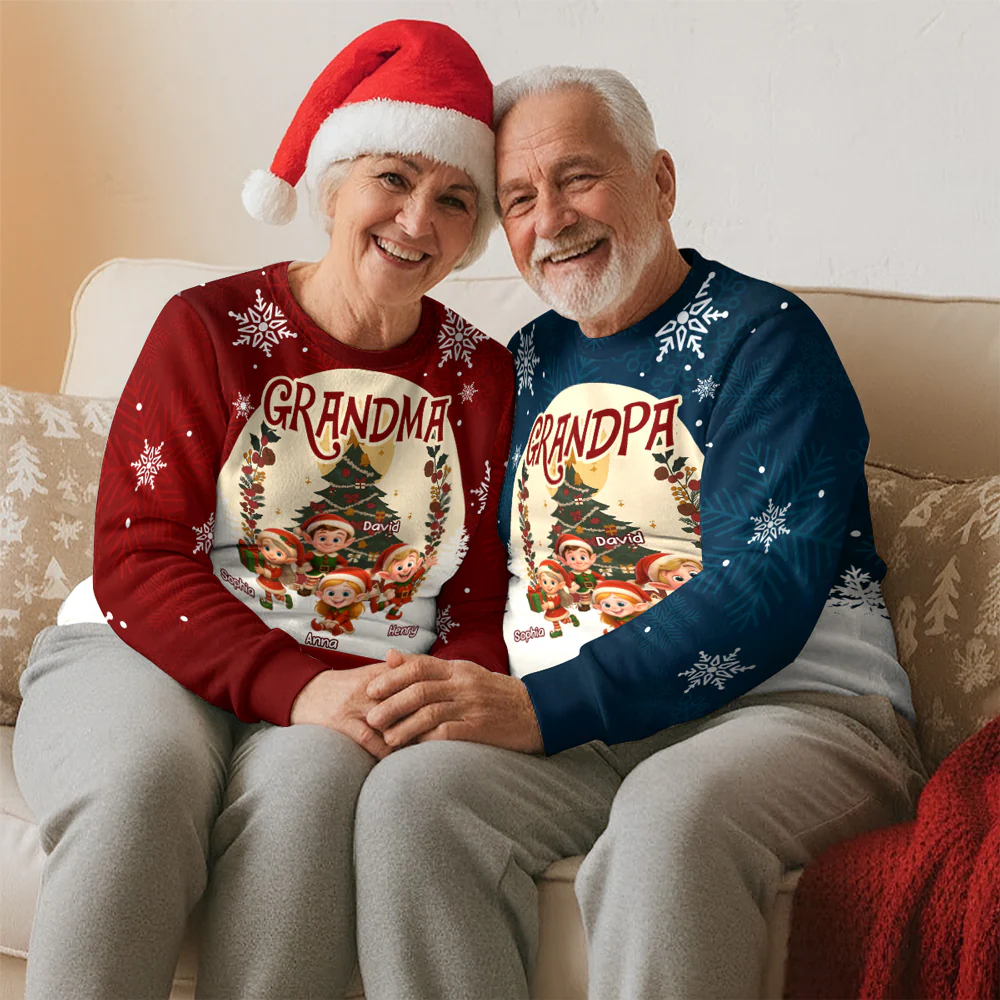 Grandkids Snowflake Red - Personalized Custom All-Over-Print Sweatshirt - Image 5