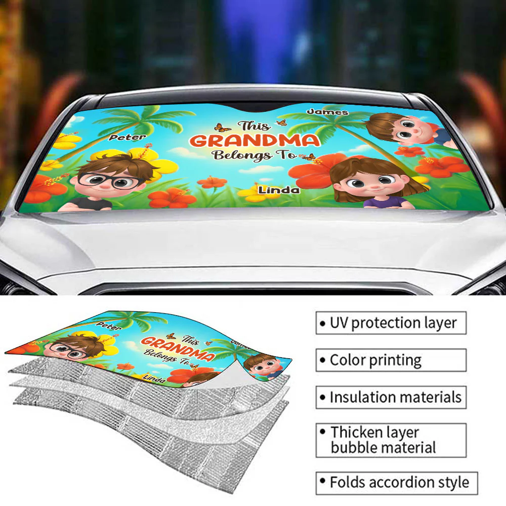 Grandkids Summertime - Personalized Custom Car Sunshade - Image 5