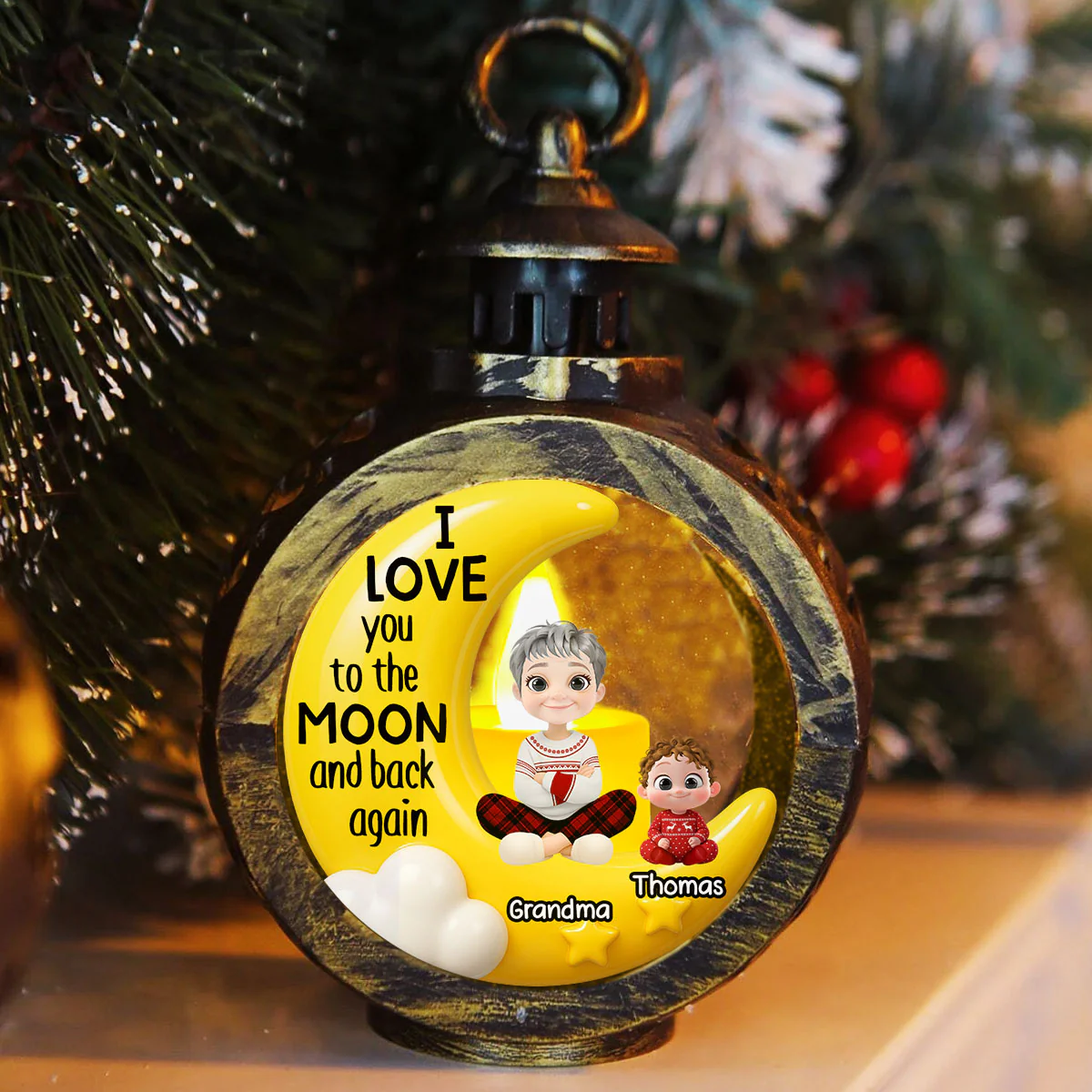 Grandma And Grandkid On The Moon - Personalized Custom Christmas Lantern - Image 7