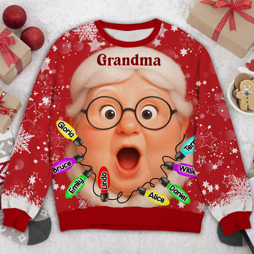 Grandma And Grandkids Christmas - Personalized Custom All-Over-Print Sweatshirt - Image 2