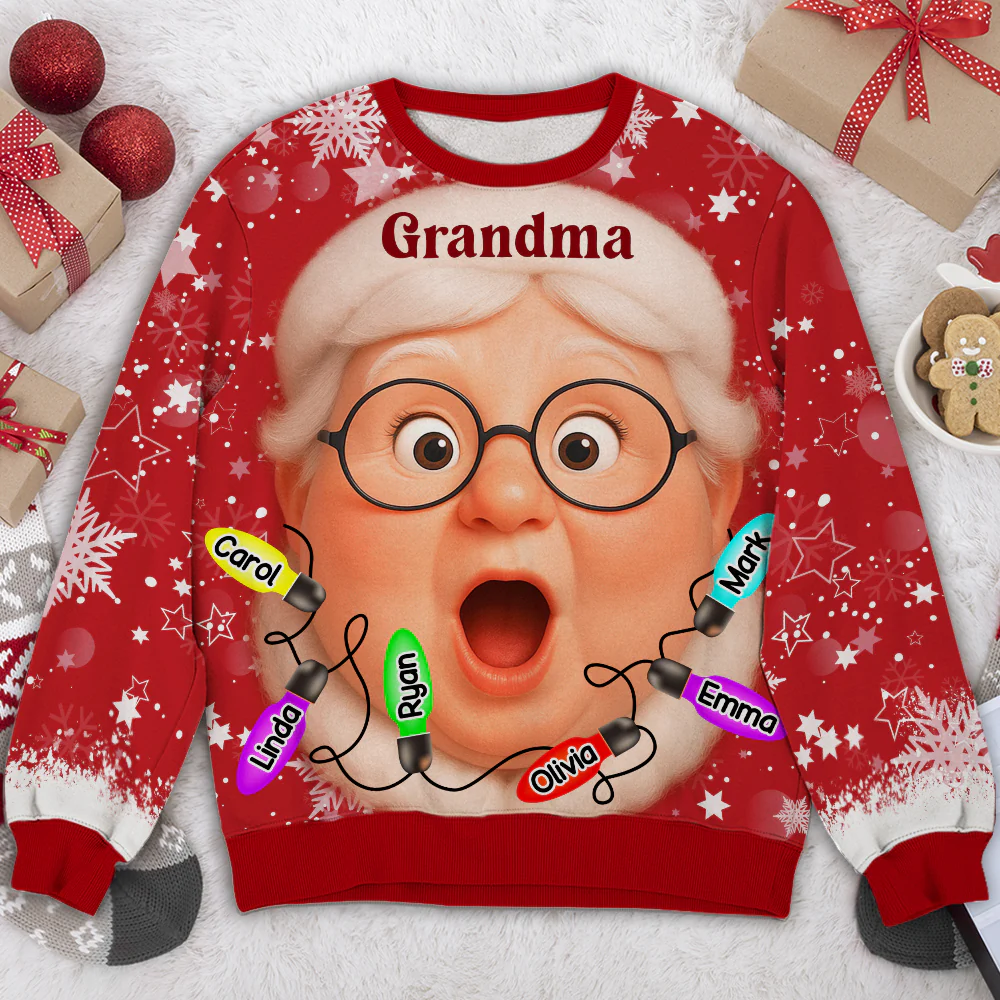 Grandma And Grandkids Christmas - Personalized Custom All-Over-Print Sweatshirt - Image 3