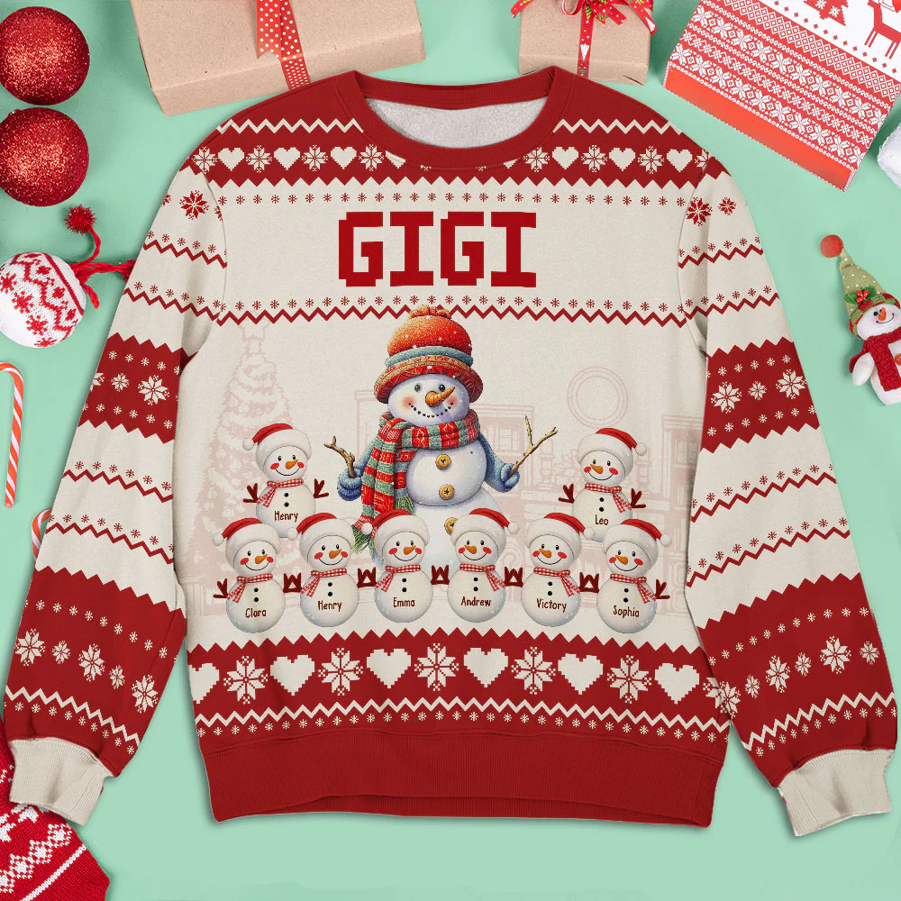 Grandma And Grandkids Snowman Christmas - Personalized Custom All-Over-Print Sweatshirt - Image 3