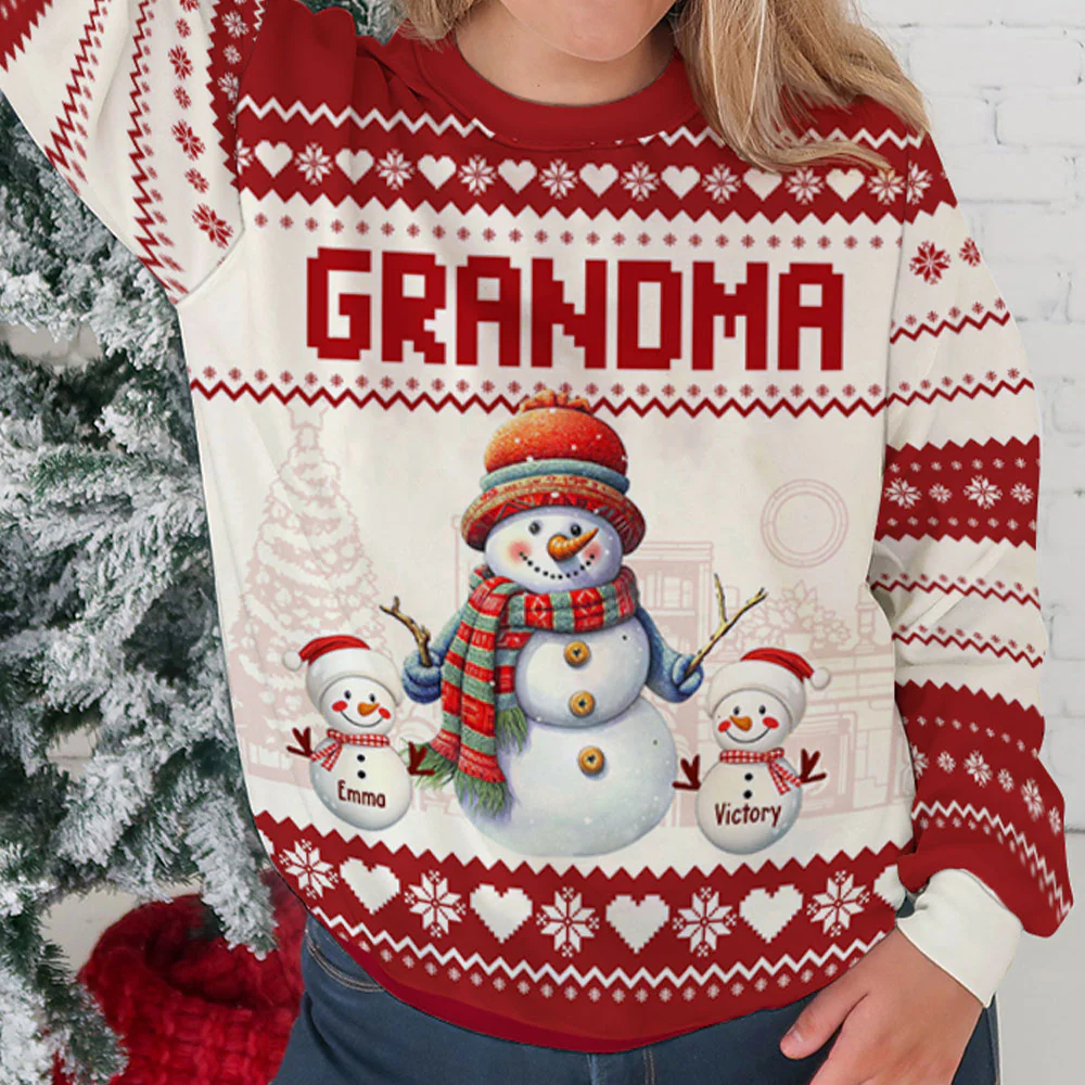 Grandma And Grandkids Snowman Christmas - Personalized Custom All-Over-Print Sweatshirt - Image 4