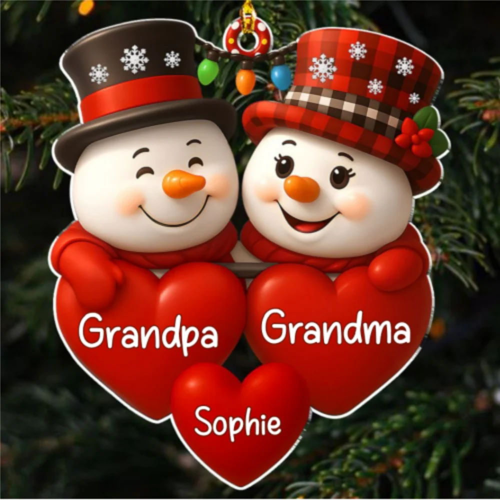 Grandma And Grandpa Hearts - Personalized Custom Acrylic Ornament - Image 6