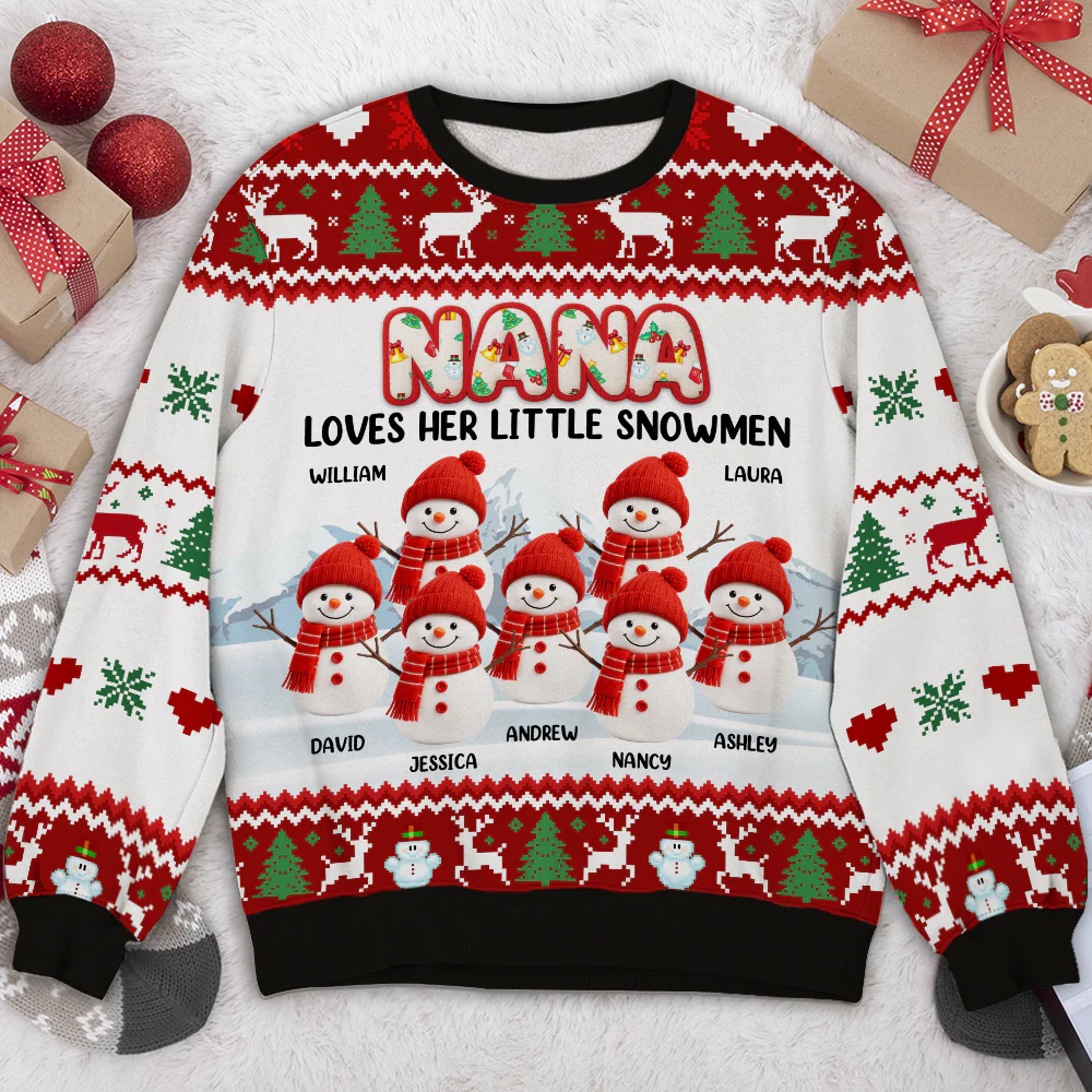 Grandma And Her Snowmen - Personalized Custom All-Over-Print Sweatshirt - Image 2