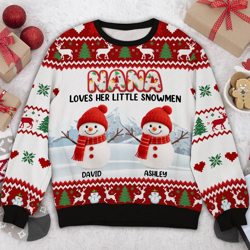 Grandma And Her Snowmen - Personalized Custom All-Over-Print Sweatshirt - Image 3