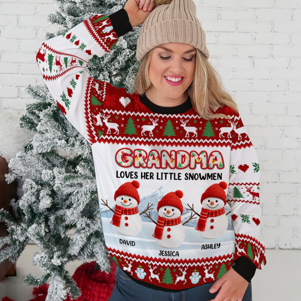 Grandma And Her Snowmen - Personalized Custom All-Over-Print Sweatshirt - Image 4