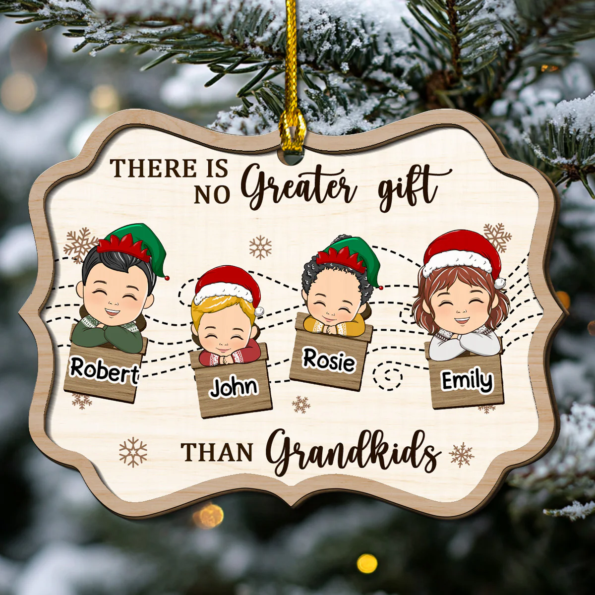 Grandma And Kids Christmas Together - Personalized Custom Freeshape 2-Layered Wood Ornament - Image 2