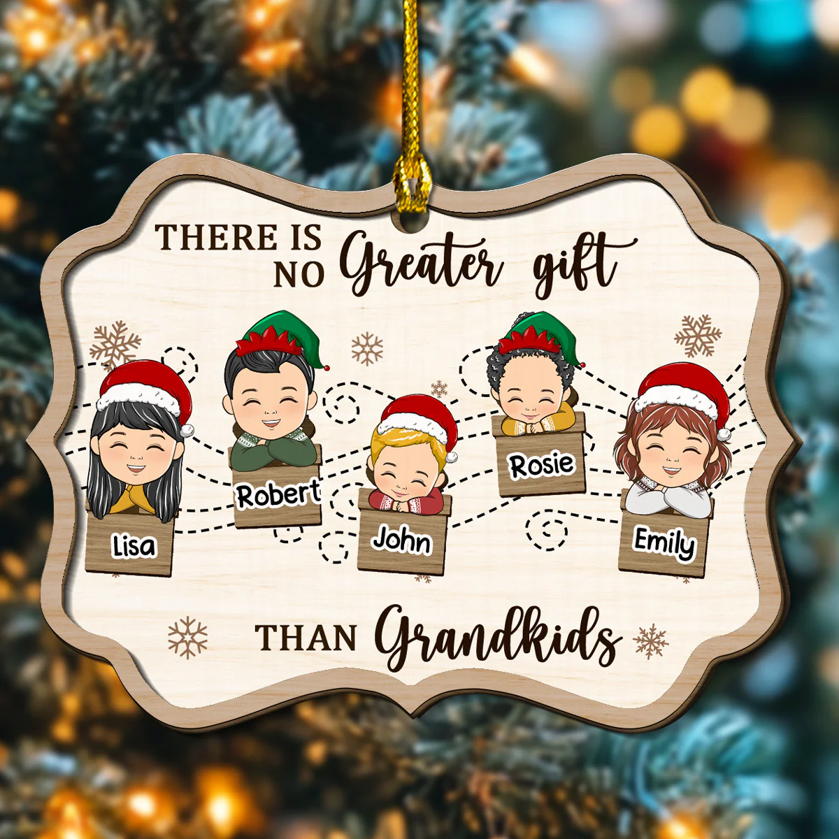 Grandma And Kids Christmas Together - Personalized Custom Freeshape 2-Layered Wood Ornament - Image 3