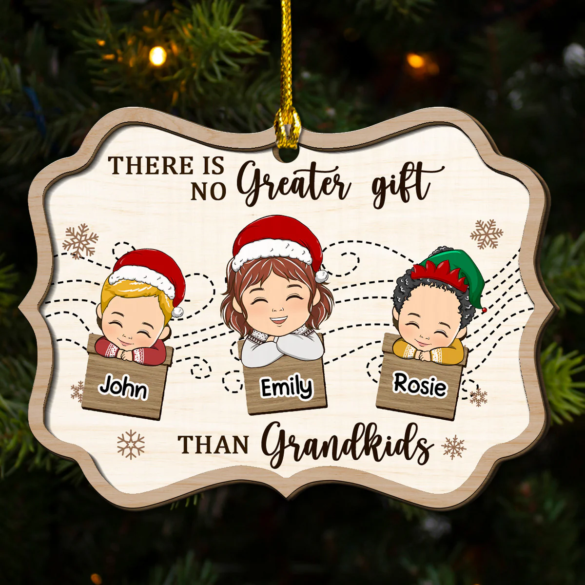 Grandma And Kids Christmas Together - Personalized Custom Freeshape 2-Layered Wood Ornament - Image 4