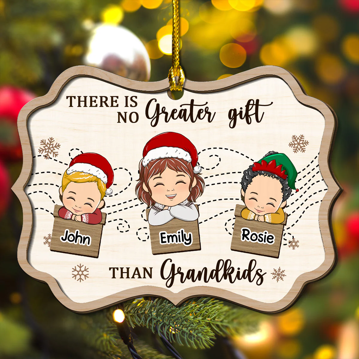 Grandma And Kids Christmas Together - Personalized Custom Freeshape 2-Layered Wood Ornament - Image 5