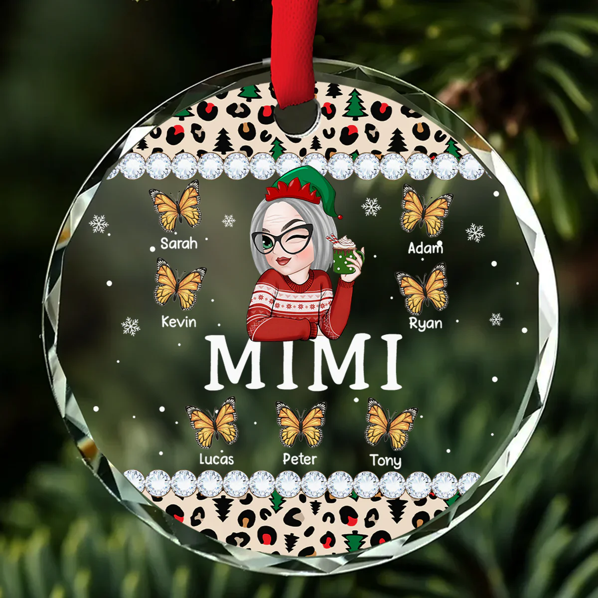 Grandma And Kids - Personalized Custom Glass Ornament - Image 4