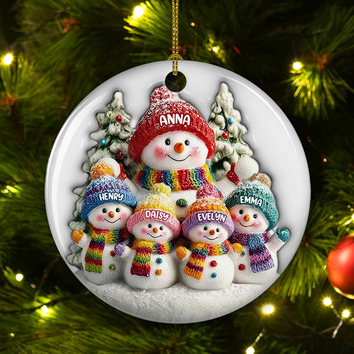 Grandma And Snowmen - Personalized Custom 3D Inflated Effect Ceramic Ornament