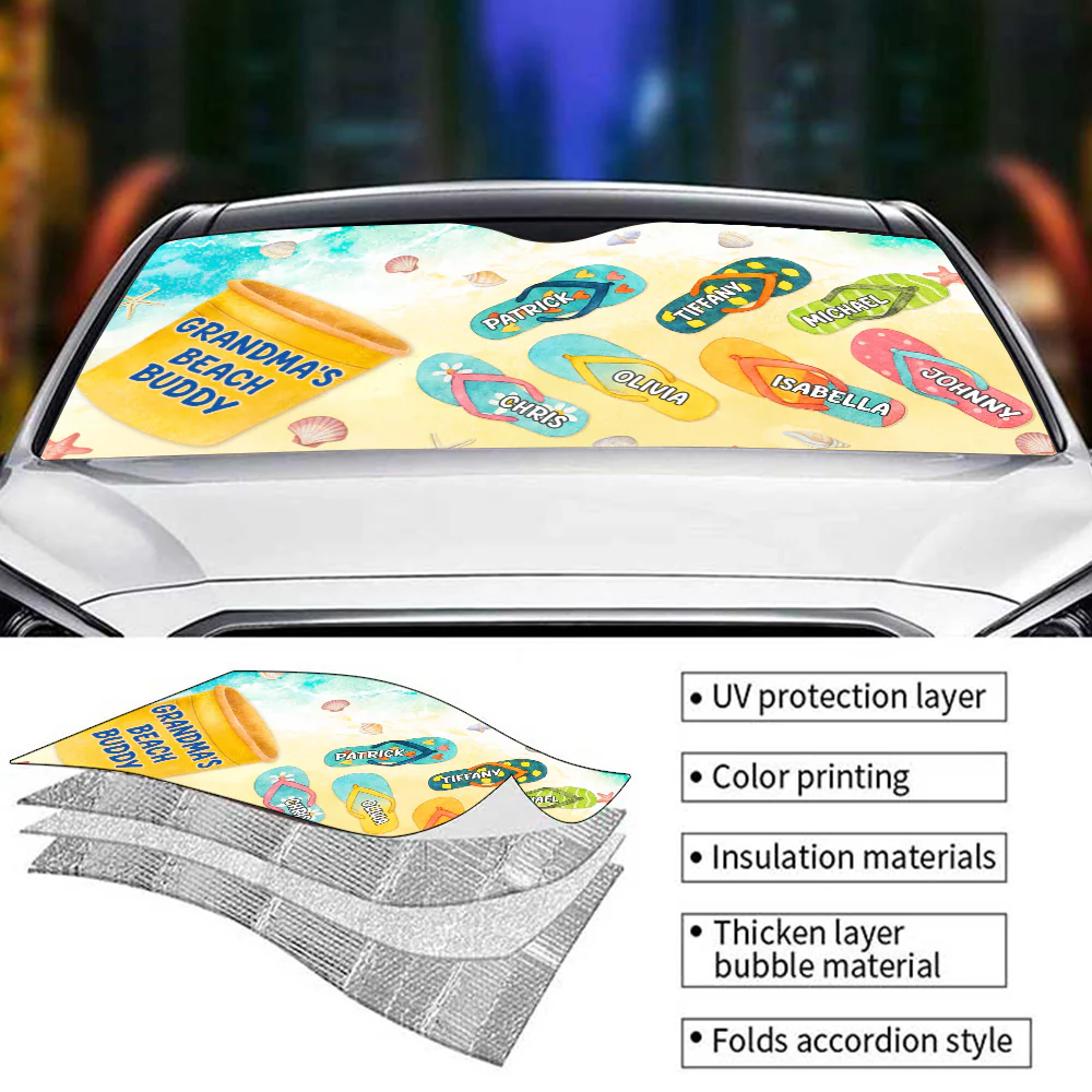 Grandma Beach Buddy - Personalized Custom Car Sunshade - Image 4