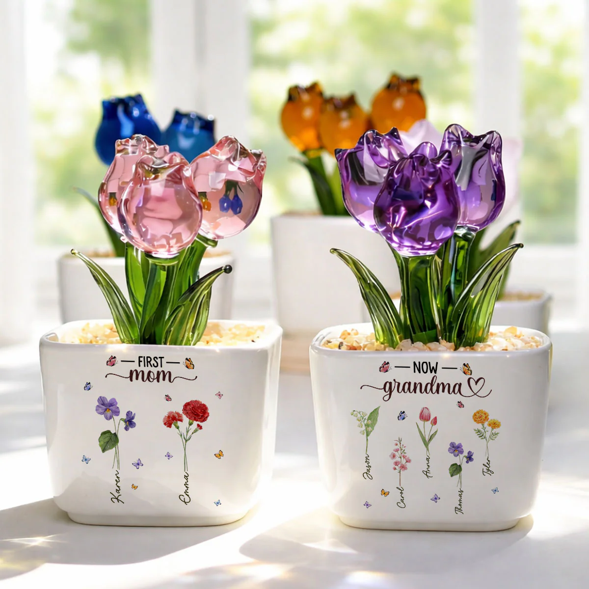 Grandma Birthmonth Flower - Personalized Custom Glass Everlasting Tulips - Image 3