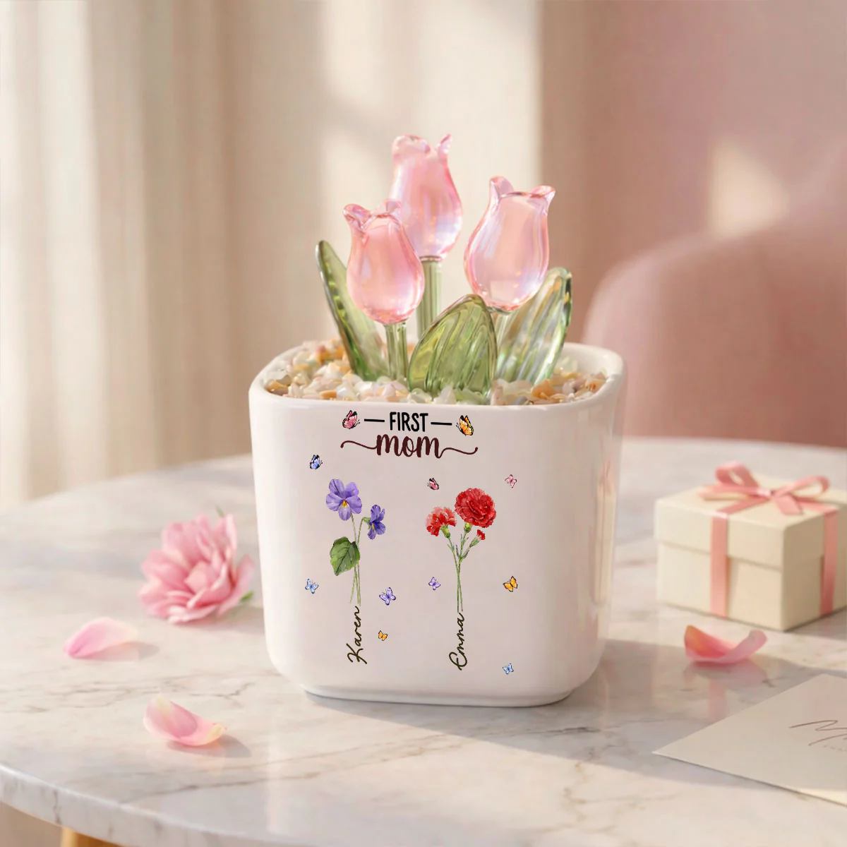 Grandma Birthmonth Flower - Personalized Custom Glass Everlasting Tulips - Image 6