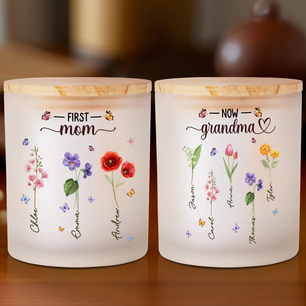 Grandma Birthmonth Flower - Personalized Custom Glass Jar With LED Candle - Image 2