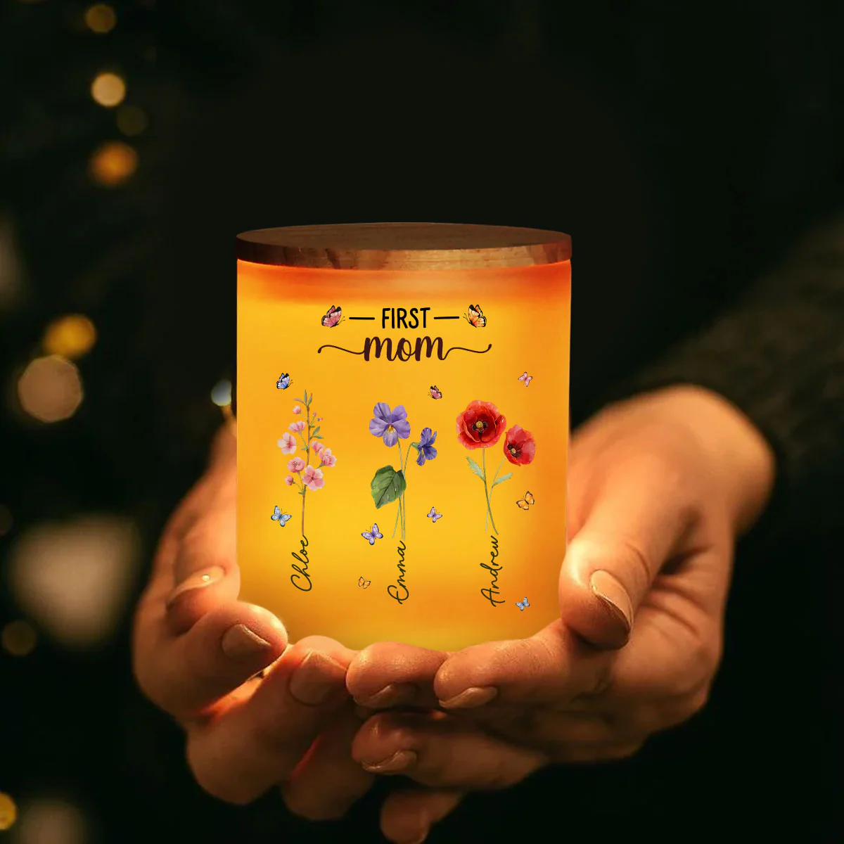 Grandma Birthmonth Flower - Personalized Custom Glass Jar With LED Candle - Image 3