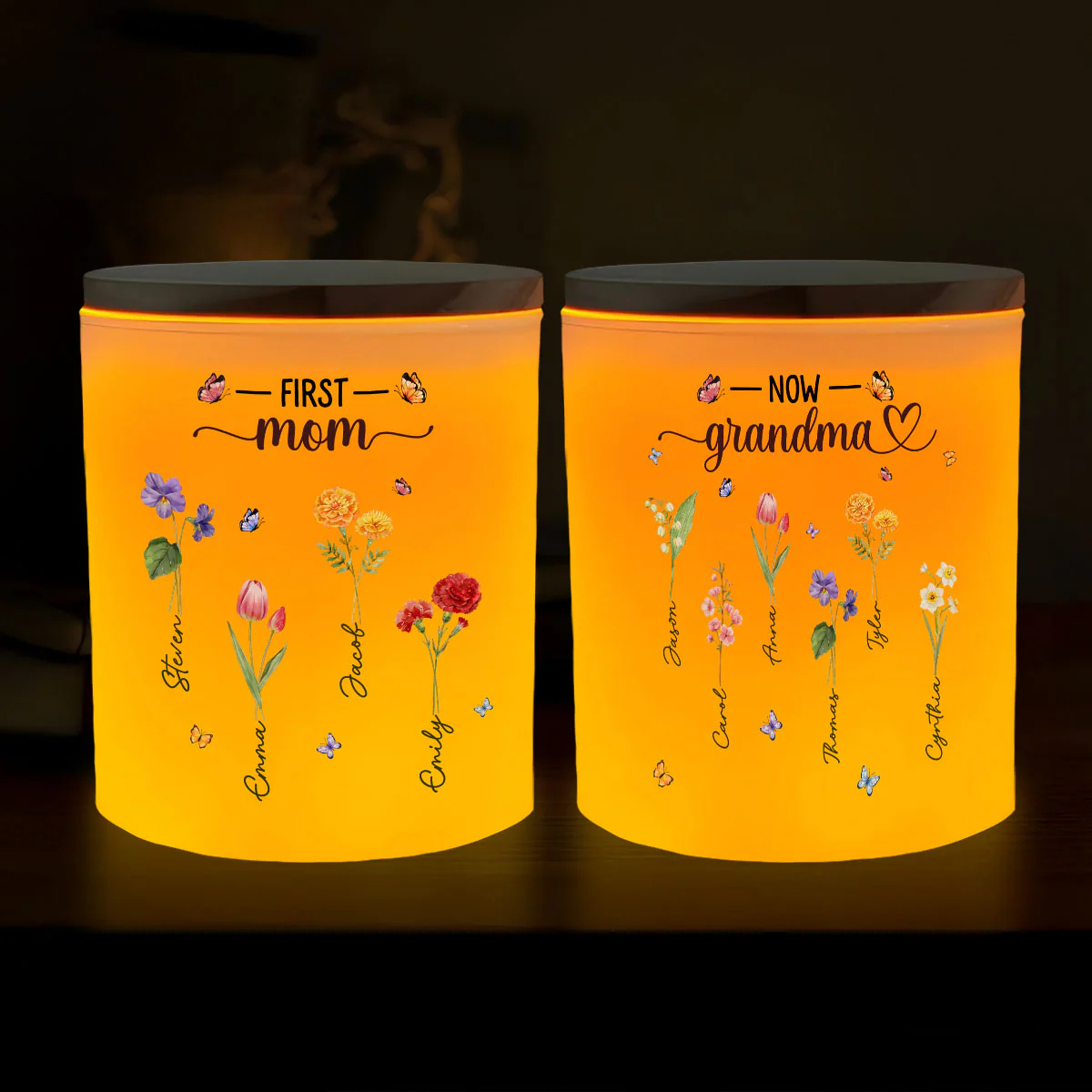 Grandma Birthmonth Flower - Personalized Custom Glass Jar With LED Candle - Image 4