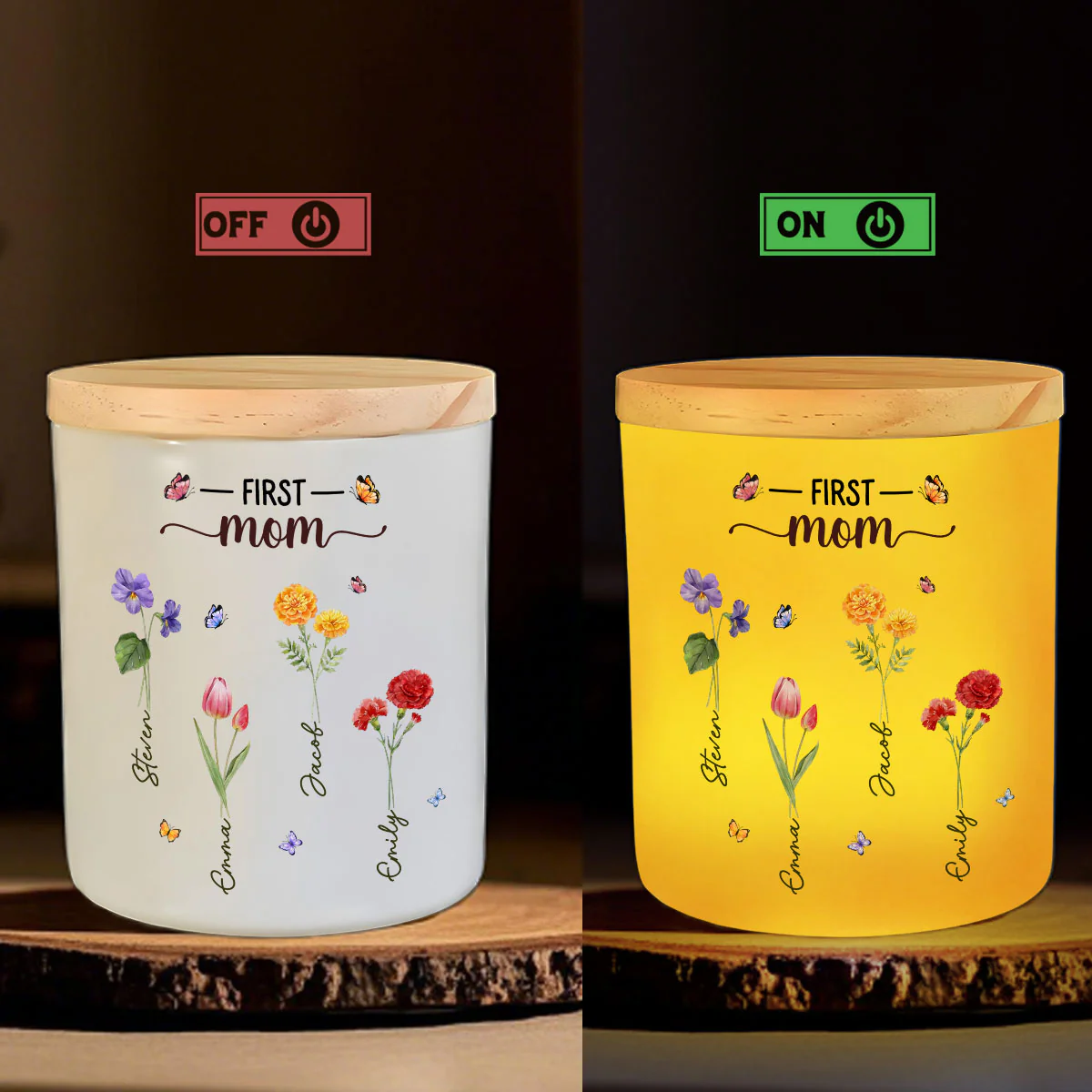 Grandma Birthmonth Flower - Personalized Custom Glass Jar With LED Candle - Image 5