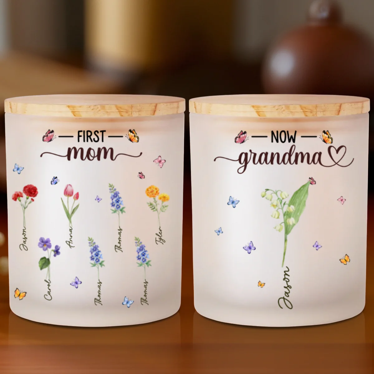 Grandma Birthmonth Flower - Personalized Custom Glass Jar With LED Candle - Image 7