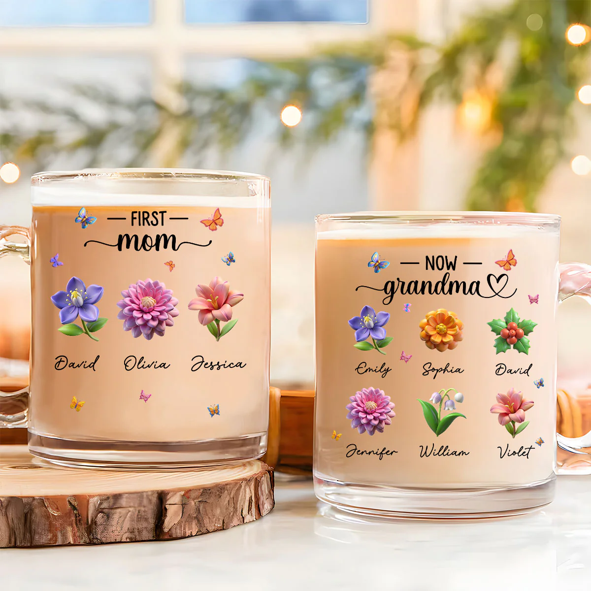 Grandma Birthmonth Flower - Personalized Custom Glass Mug - Image 2
