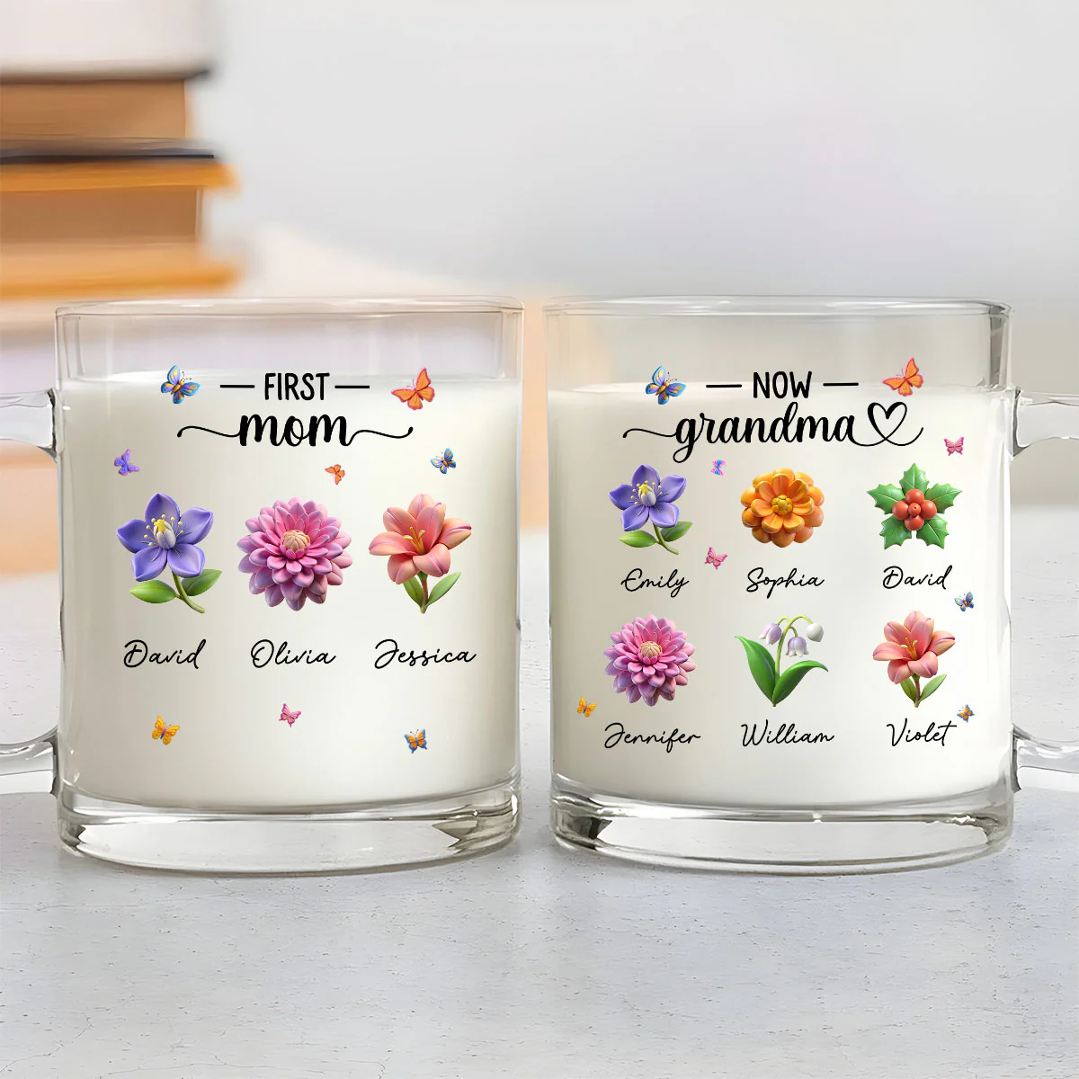 Grandma Birthmonth Flower - Personalized Custom Glass Mug - Image 3