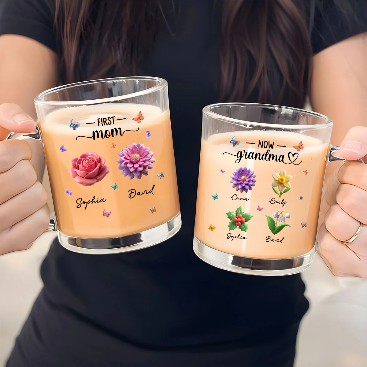 Grandma Birthmonth Flower - Personalized Custom Glass Mug - Image 4