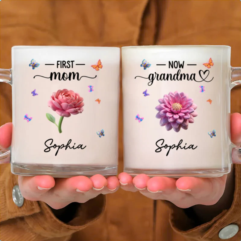 Grandma Birthmonth Flower - Personalized Custom Glass Mug - Image 6