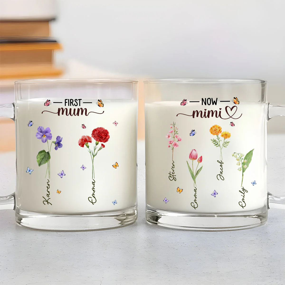 Grandma Birthmonth Flower - Personalized Custom Glass Mug - Image 3