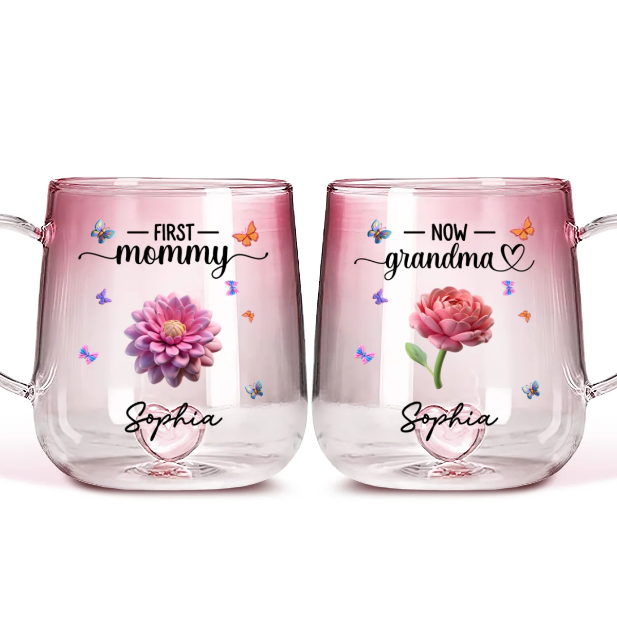 Grandma Birthmonth Flower - Personalized Custom Pink Gradient Glass Mug - Image 5