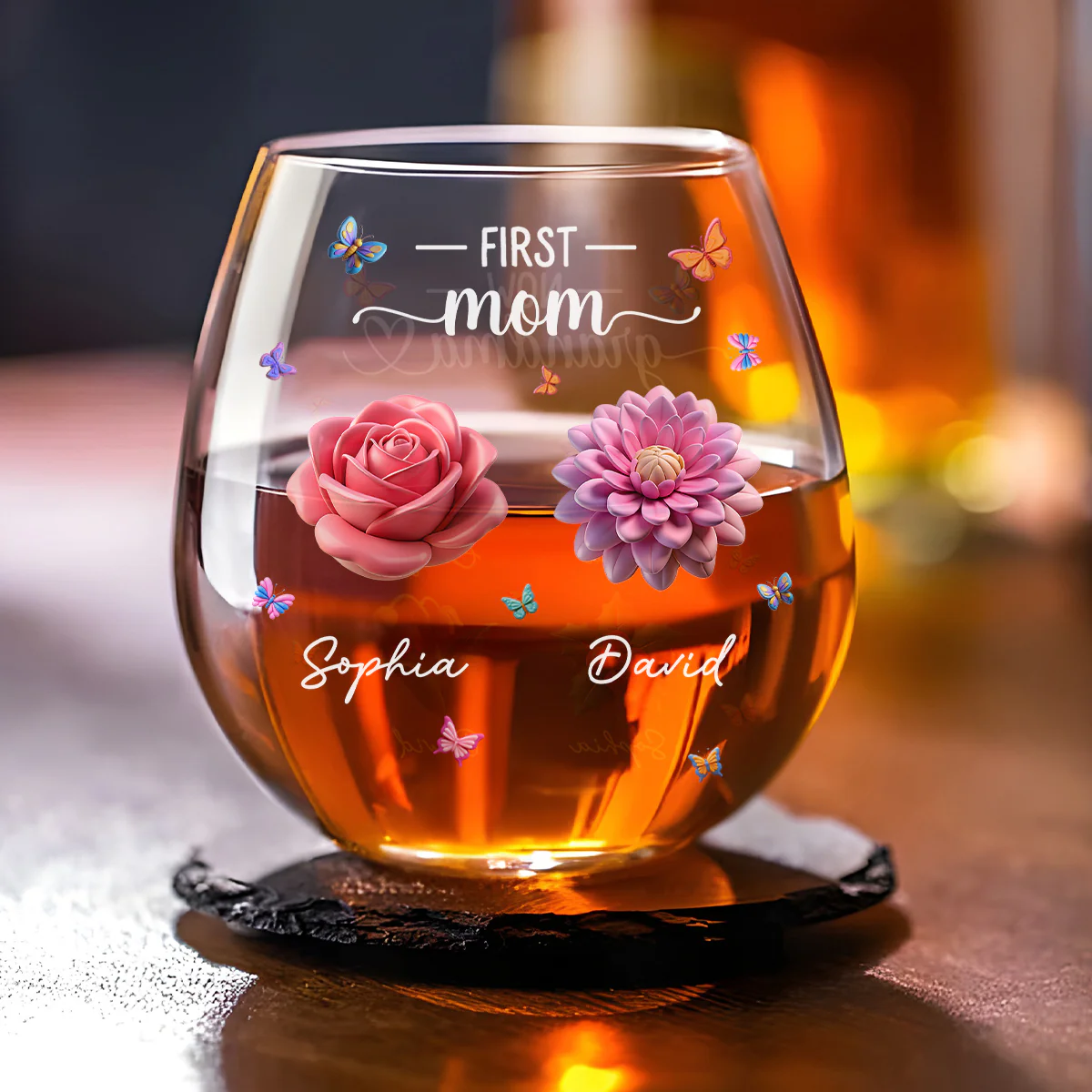 Grandma Birthmonth Flower - Personalized Custom Wine Glass - Image 2
