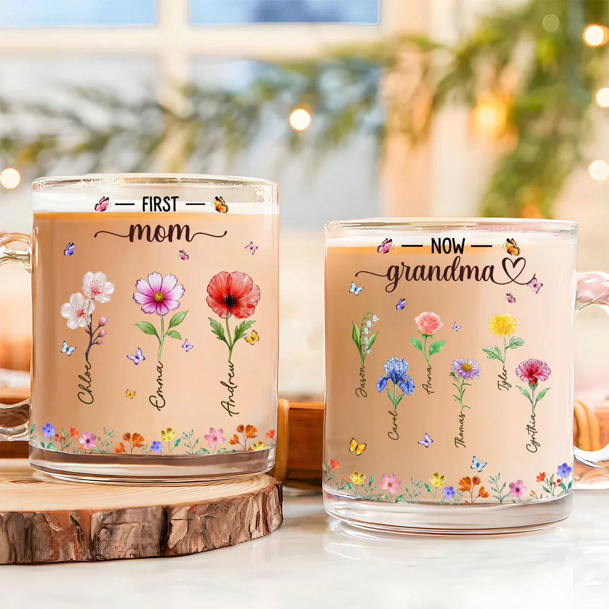 Grandma Birthmonth Glass Flower - Personalized Custom Glass Mug - Image 2