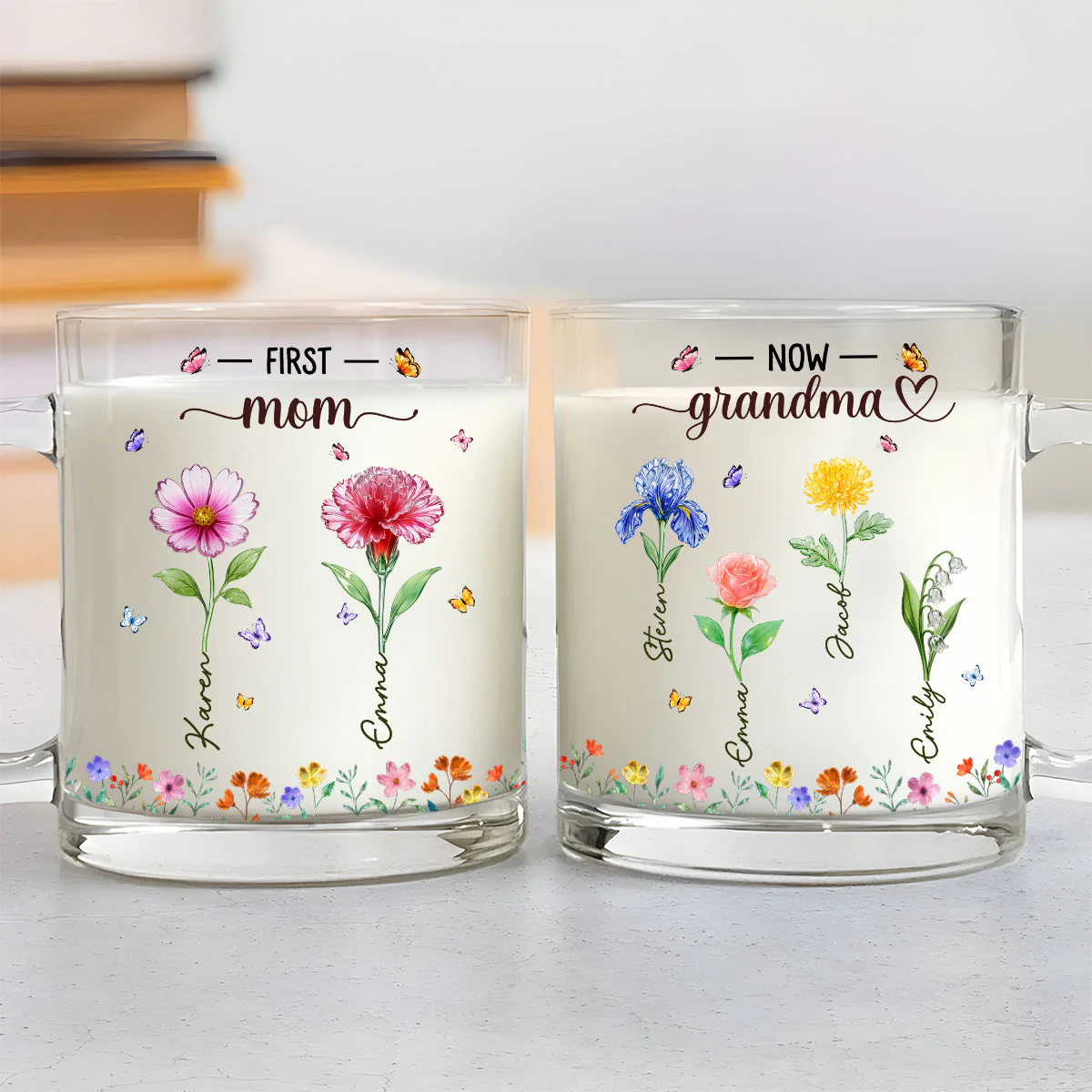 Grandma Birthmonth Glass Flower - Personalized Custom Glass Mug - Image 3