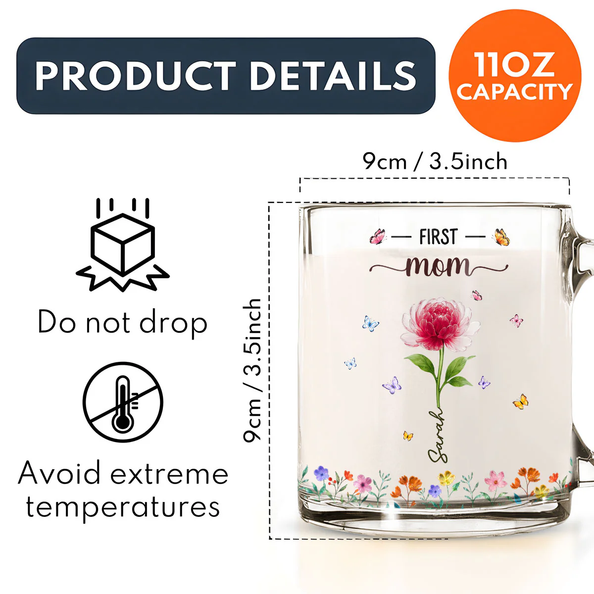 Grandma Birthmonth Glass Flower - Personalized Custom Glass Mug - Image 5