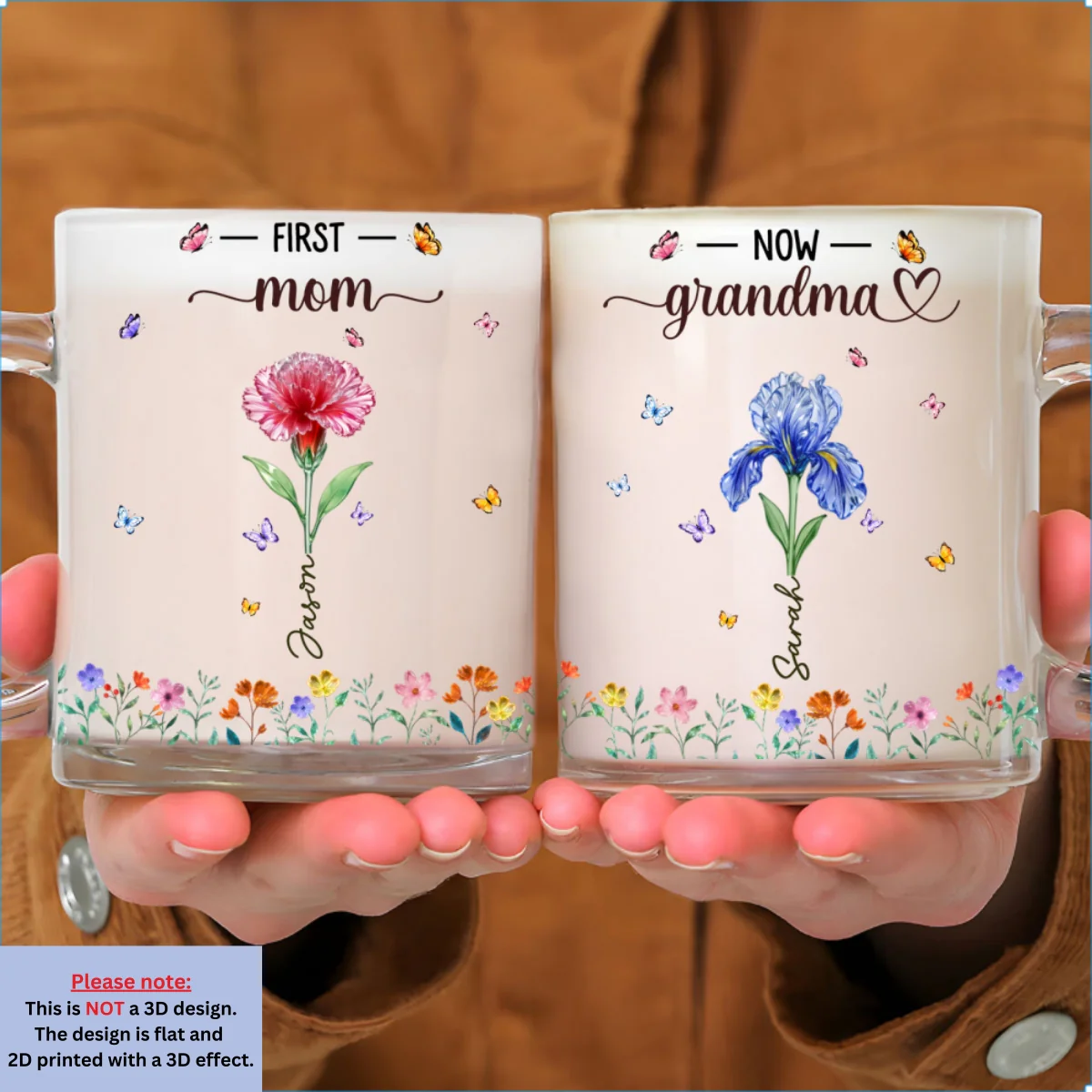 Grandma Birthmonth Glass Flower - Personalized Custom Glass Mug - Image 6