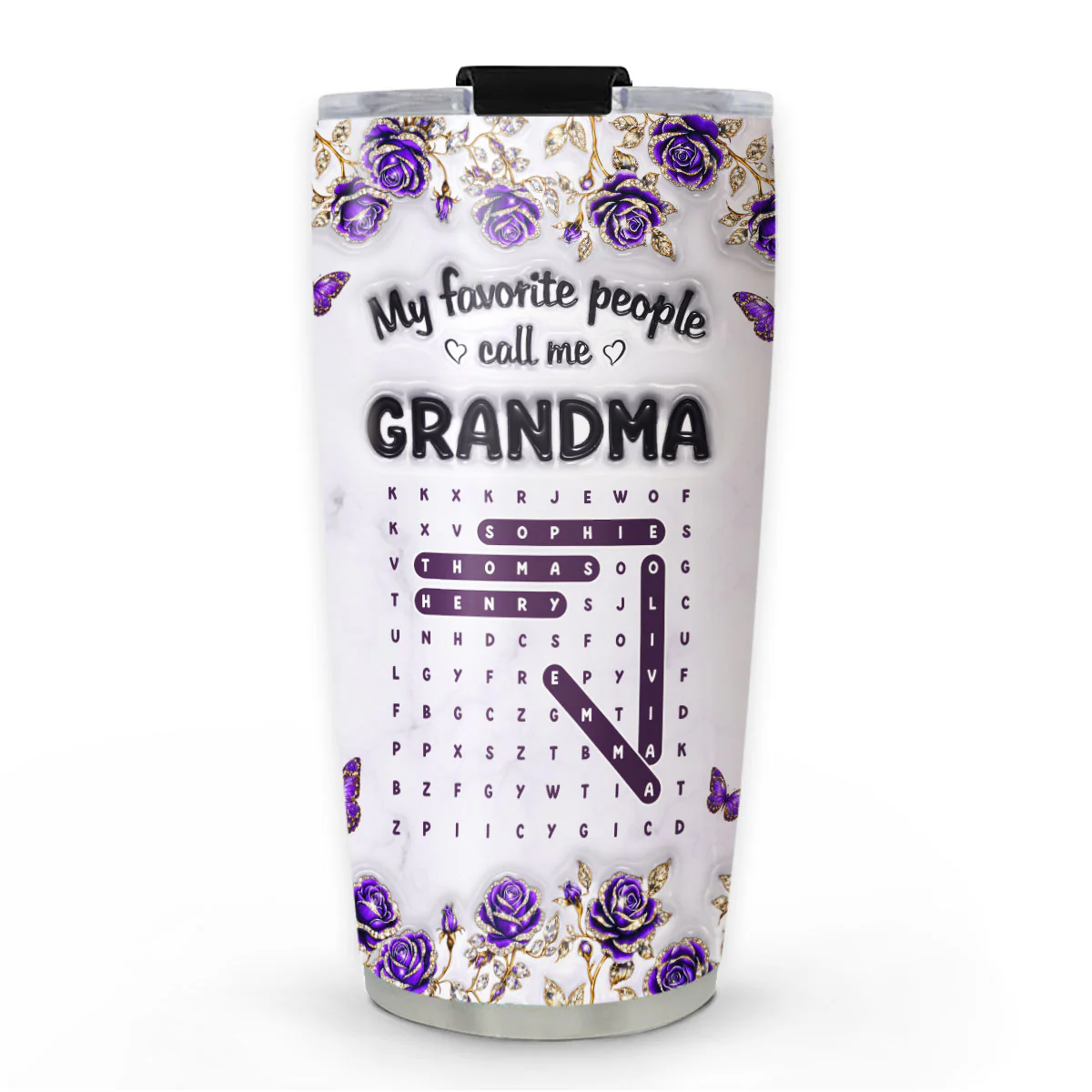 Grandma Favorite People Word Search Puzzle - Personalized Custom 3D Effect Tumbler