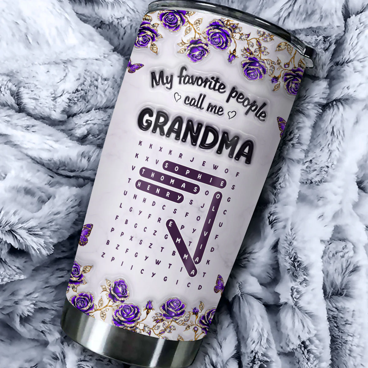 Grandma Favorite People Word Search Puzzle - Personalized Custom 3D Effect Tumbler - Image 2