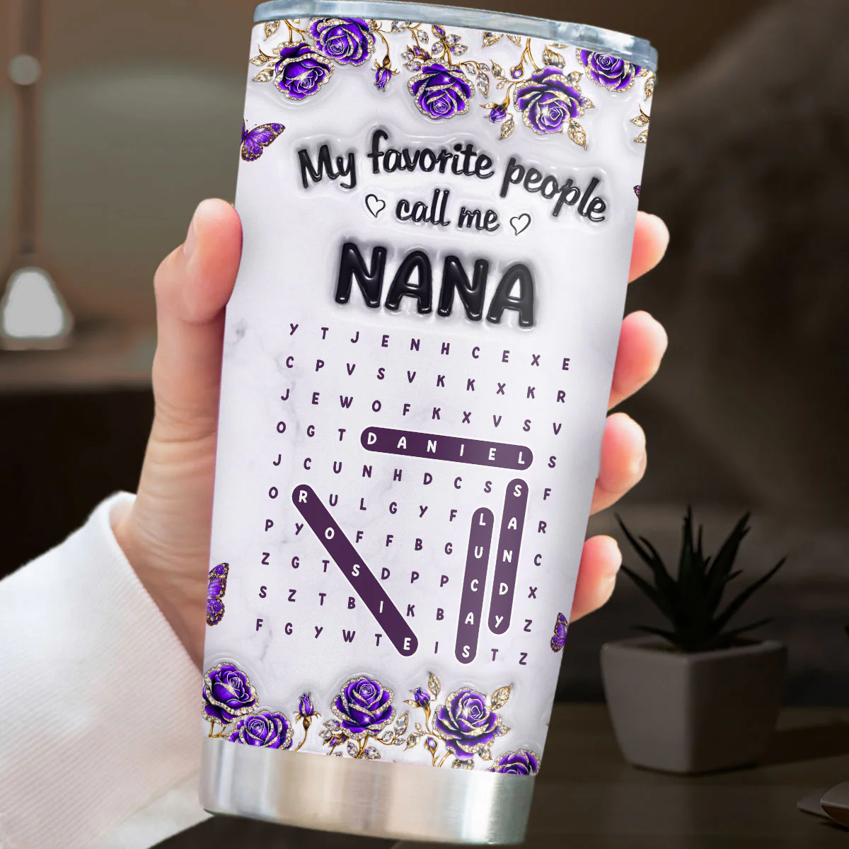 Grandma Favorite People Word Search Puzzle - Personalized Custom 3D Effect Tumbler - Image 3
