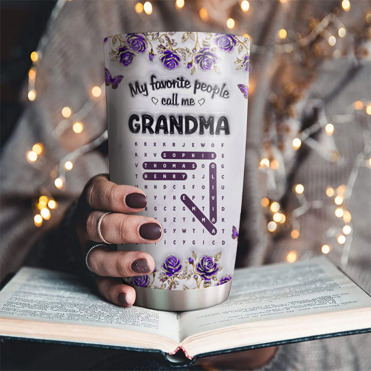 Grandma Favorite People Word Search Puzzle - Personalized Custom 3D Effect Tumbler - Image 4