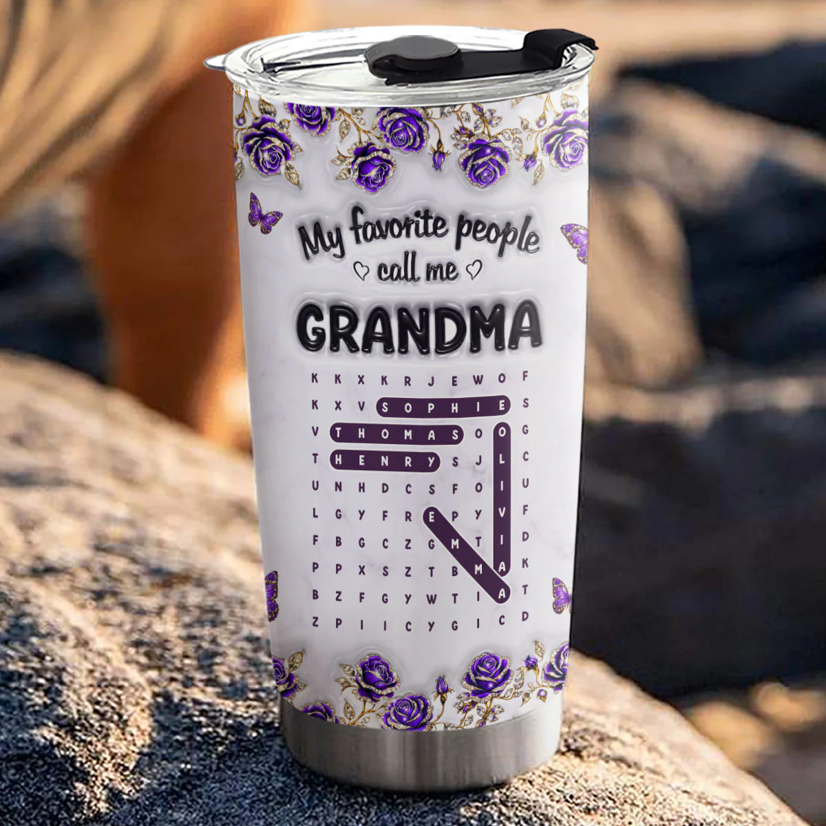 Grandma Favorite People Word Search Puzzle - Personalized Custom 3D Effect Tumbler - Image 5