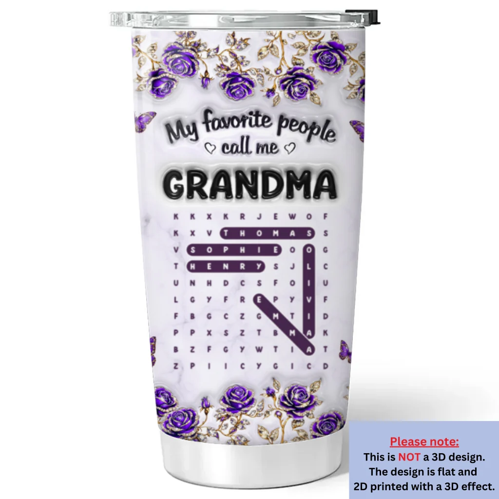 Grandma Favorite People Word Search Puzzle - Personalized Custom 3D Effect Tumbler - Image 6