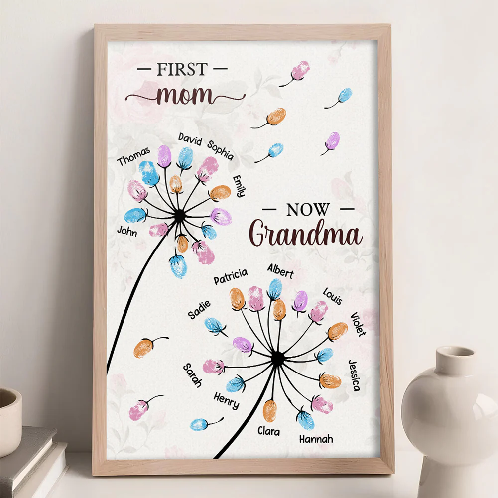 Grandma Fingerprint Flower - Personalized Custom Poster - Image 2