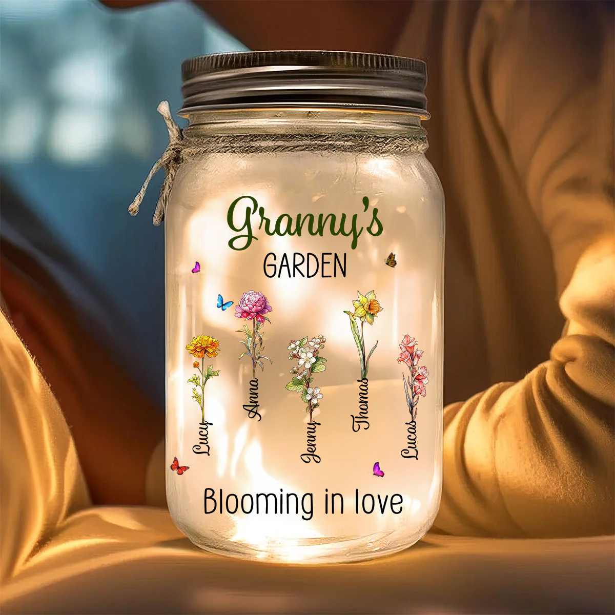 Grandma Garden Is Grown With Seeds Of Love - Personalized Custom Mason Jar Light - Image 2