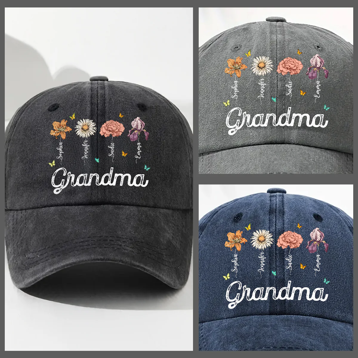 Grandma Garden - Personalized Custom Vintage Washed Denim Cap - Image 3